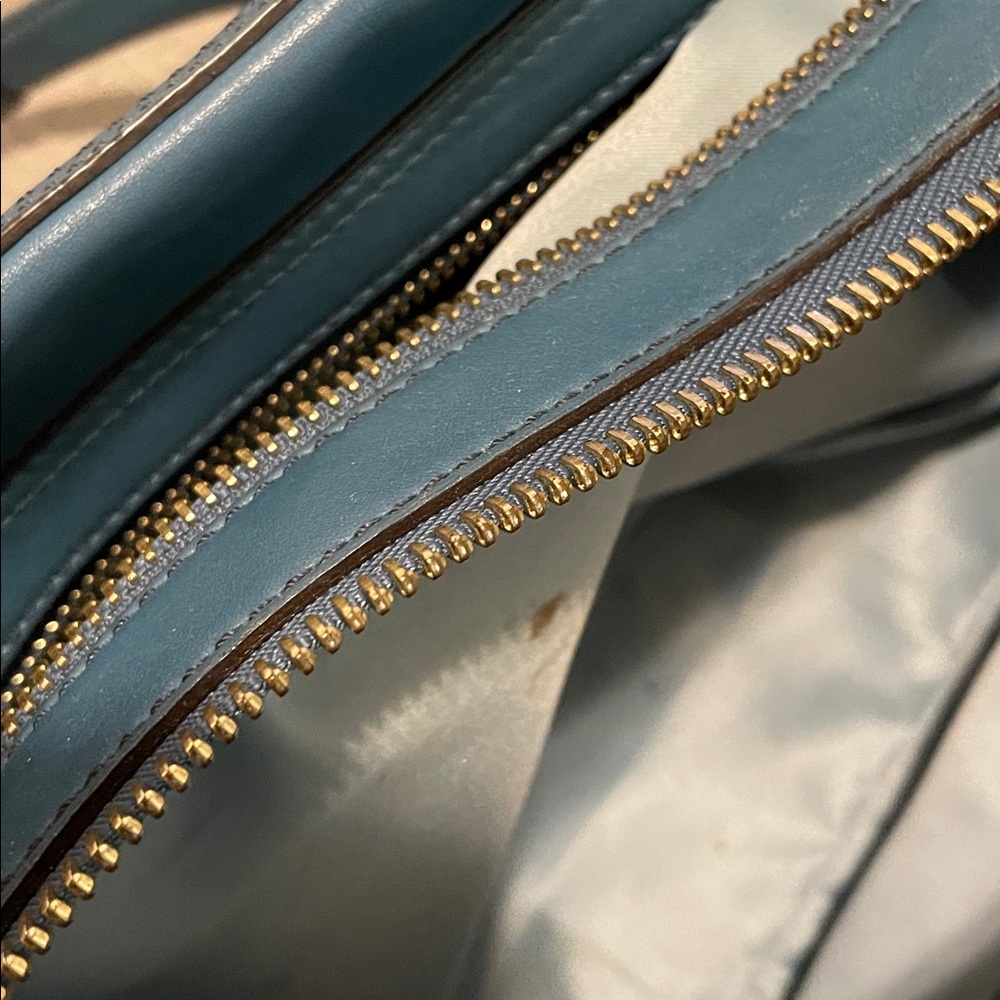 Coach Hampton Lindsay Satchel F12475 Teal Medium Size Structured Pockets Galore - Picture 15 of 16